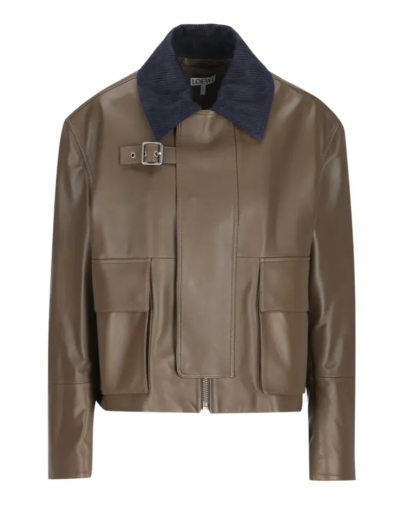 Loewe corduroy-collar leather jacket - Grün Grün