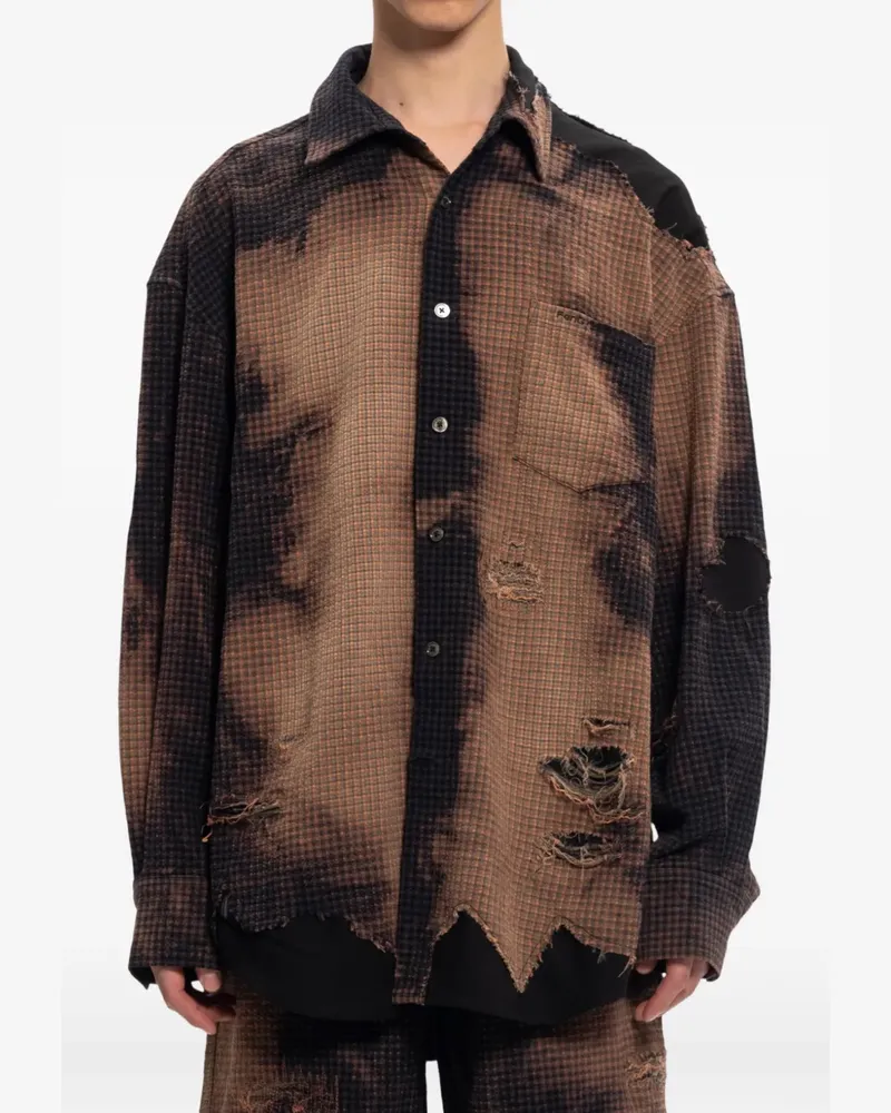 Feng Chen Wang Kariertes Hemd im Distressed-Look - Braun Braun
