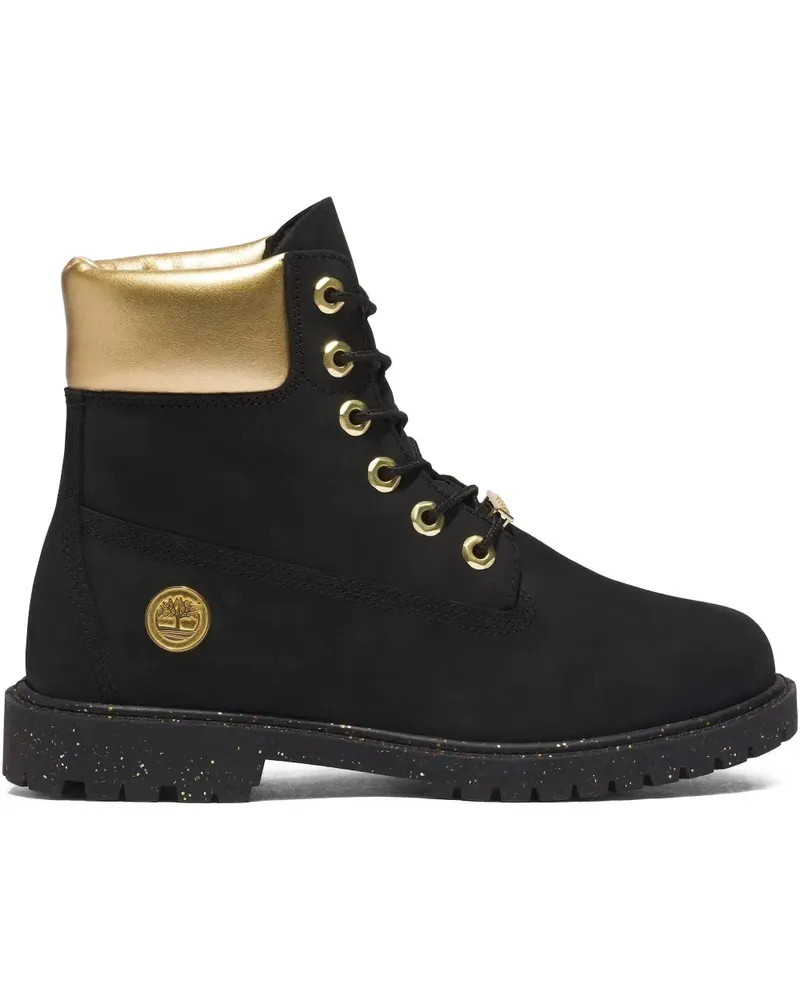 Timberland 6 Inch Premium Black Nubuck/Gold Stiefel - Schwarz Schwarz