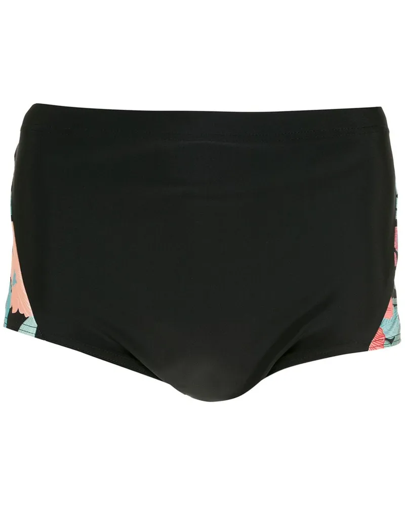 Amir Slama Badehose mit Hibiskus-Print - Schwarz Schwarz
