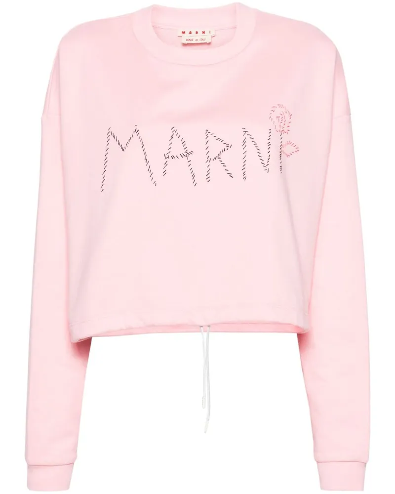 Marni Cropped-Sweatshirt mit Logo-Stickerei Rosa