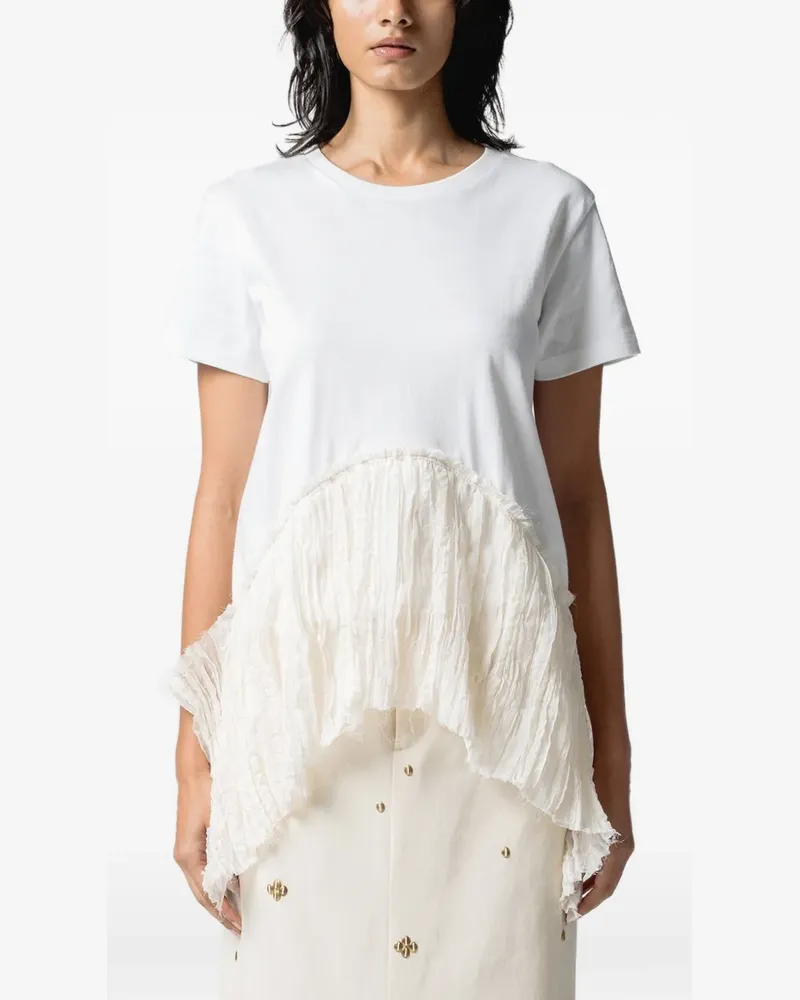 Muller of Yoshiokubo ruffled asymmetric-hem T-shirt - Weiß Weiß