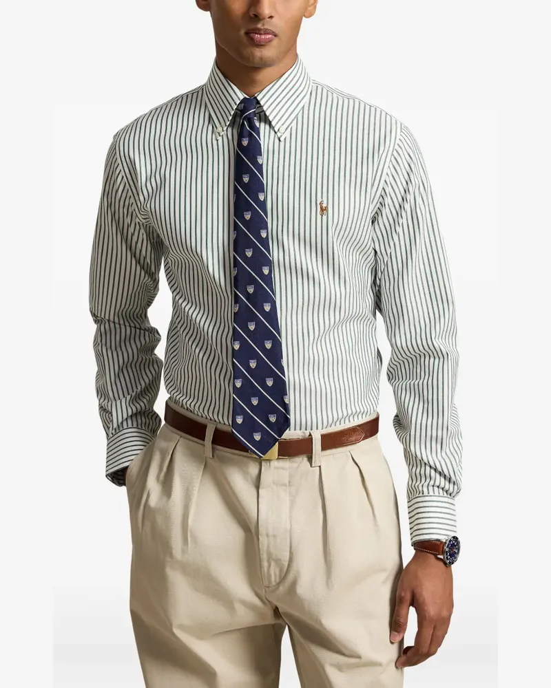 Ralph Lauren Gestreiftes Custom Fit Oxford-Hemd - Weiß Weiß