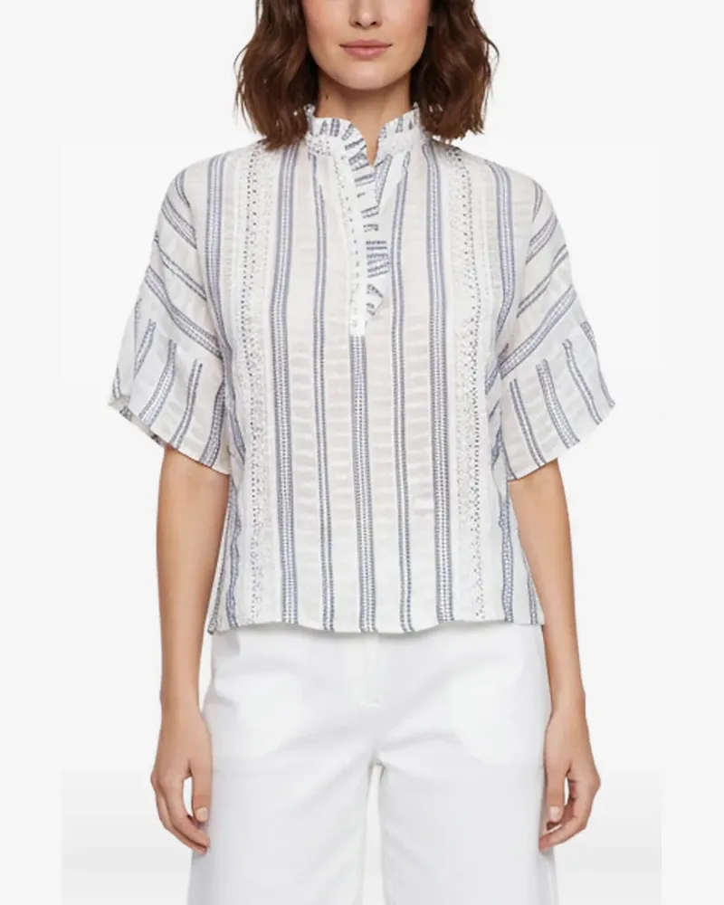 Sandro Guipure-lace striped blouse - Nude Nude