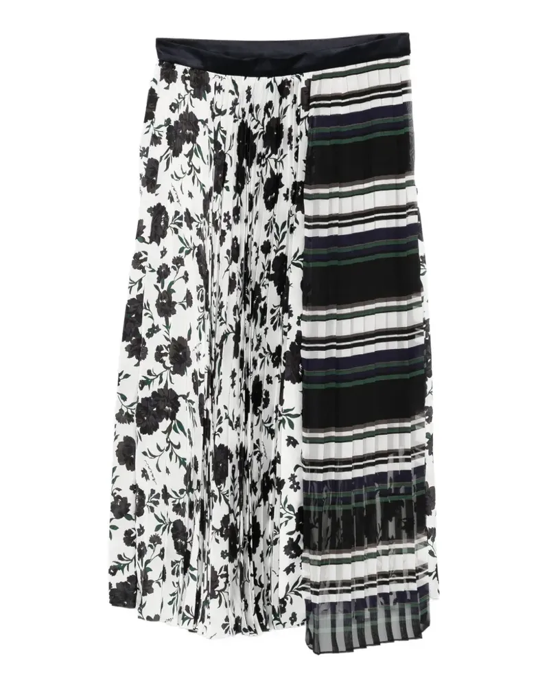 Sacai mix-print pleated midi skirt - Blau Blau