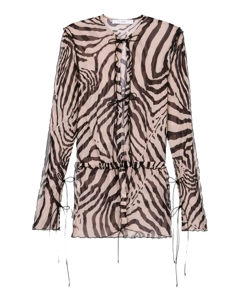 IRO Trecy zebra-print ruffled-trim top - Nude Nude