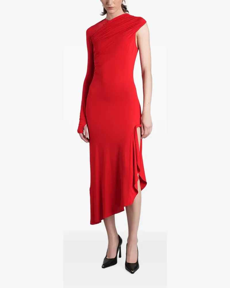 Marine Serre Asymmetrisches Midikleid mit Volants - Rot Rot