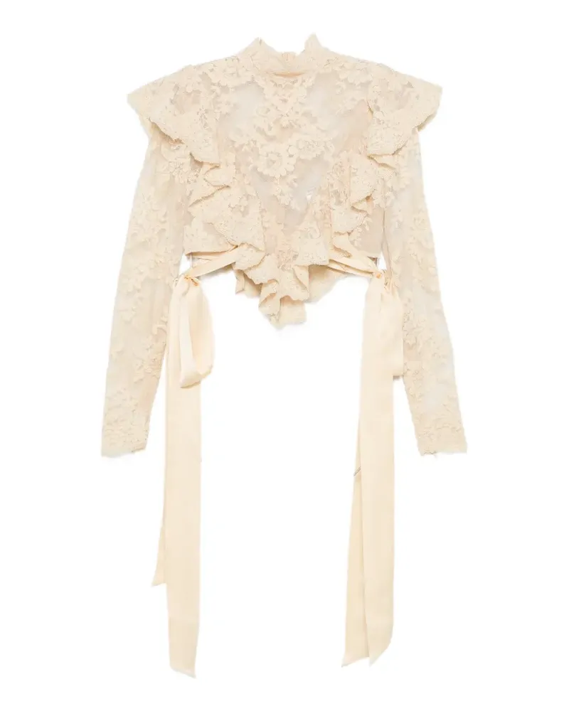 Zimmermann Luna ruffled lace-embroidered top - Nude Nude