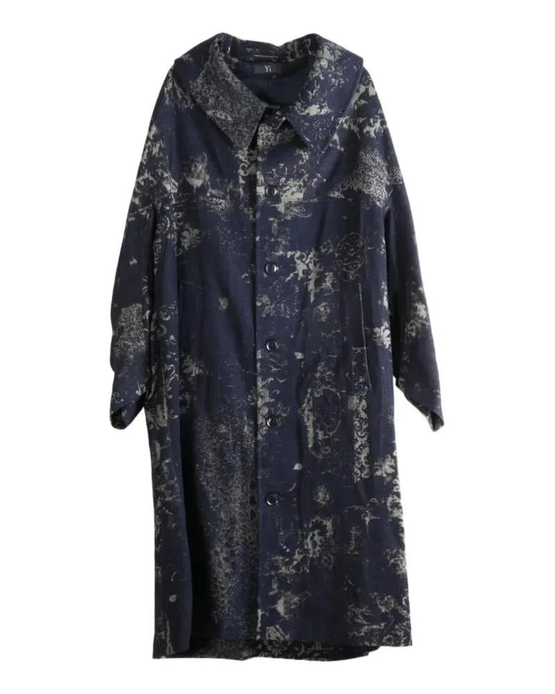 Yohji Yamamoto Einreihiger Mantel mit Jacquardmuster - Blau Blau