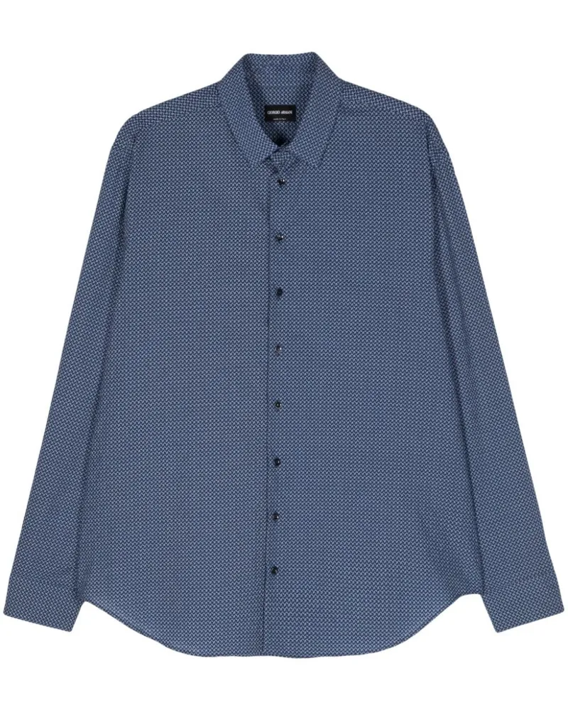 Giorgio Armani Hemd in Knitteroptik mit grafischem Print - Blau Blau