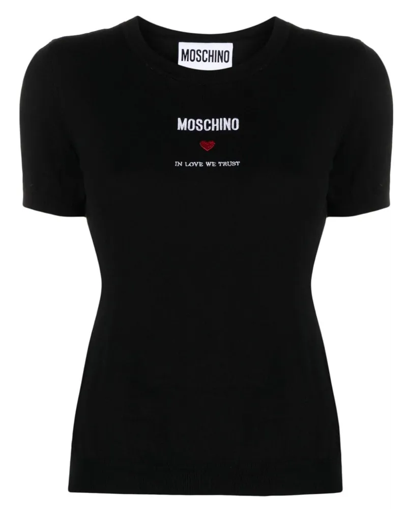 Moschino Strickoberteil mit Logo-Stickerei - Schwarz Schwarz