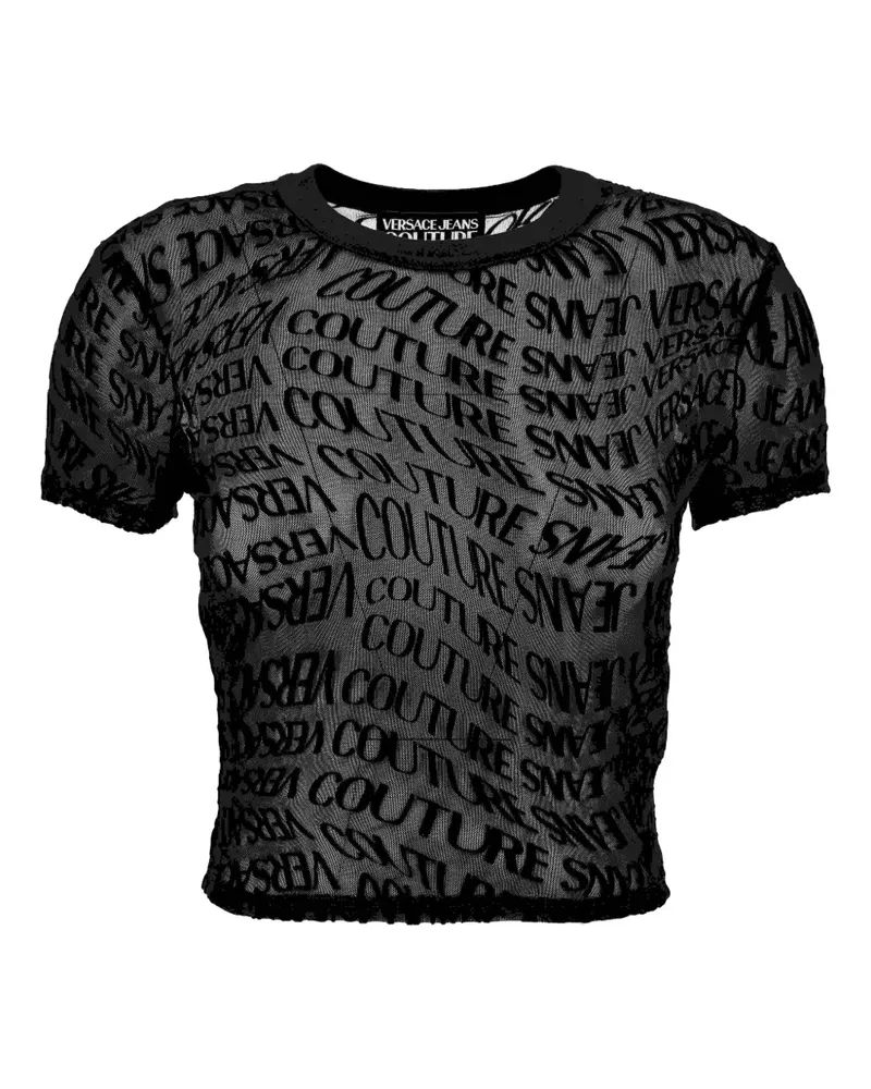 Versace Jeans Oberteil aus Mesh mit Logo-Print - Schwarz Schwarz