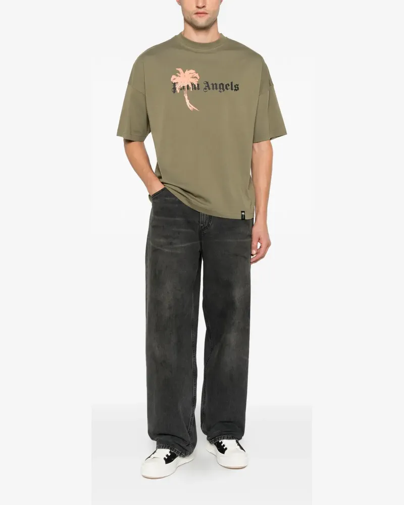 Palm Angels logo-print palm tree T-shirt - Grün Grün