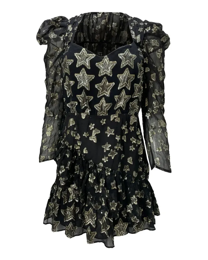 LoveShackFancy Langärmeliges Minikleid mit Sternstickerei - Schwarz Schwarz