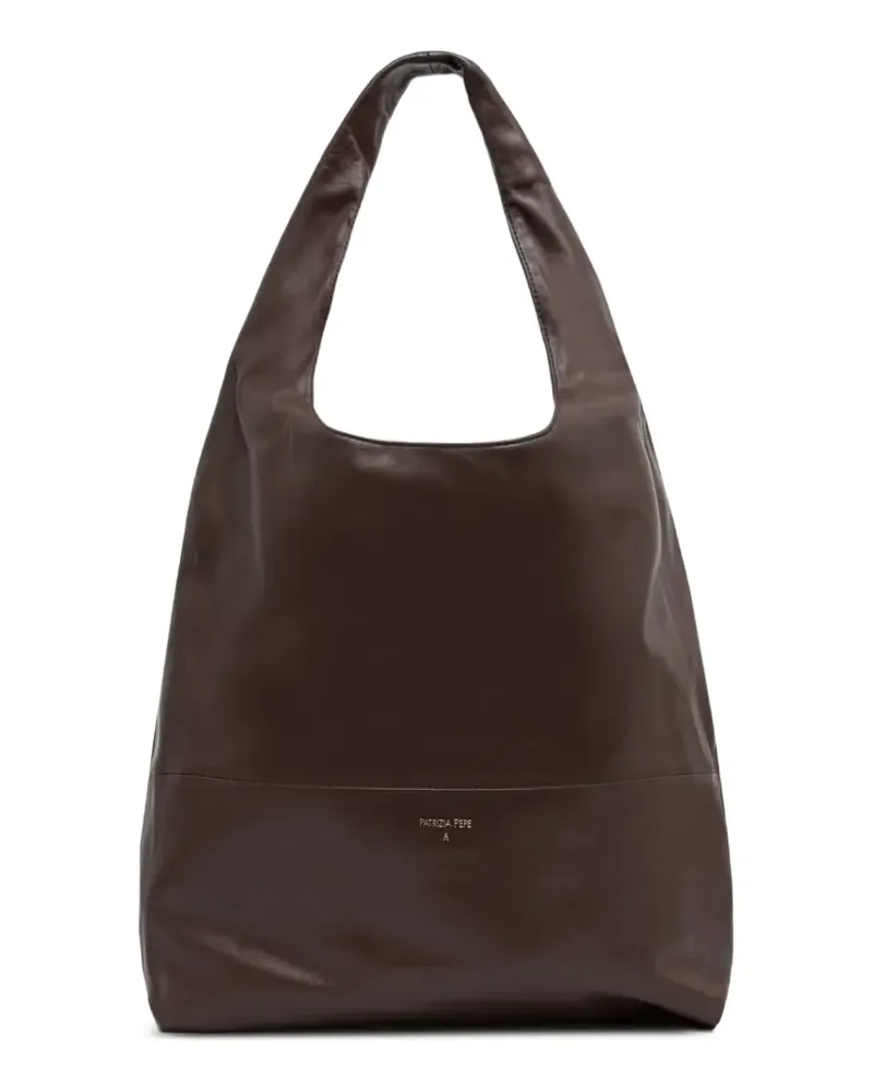 Patrizia Pepe Minimal Tote Bag aus Leder mit Logo-Print - Braun Braun