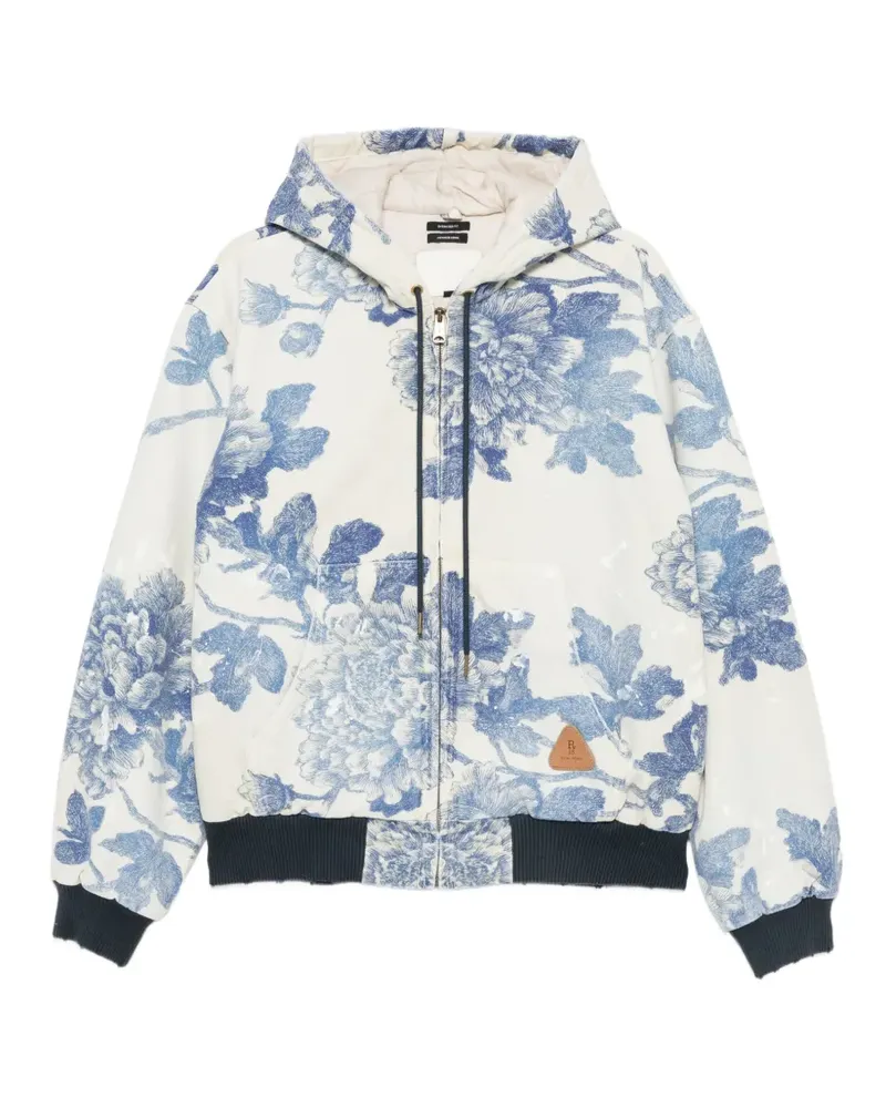 R13 Kapuzenjacke mit Blumenprint - Weiß Weiß