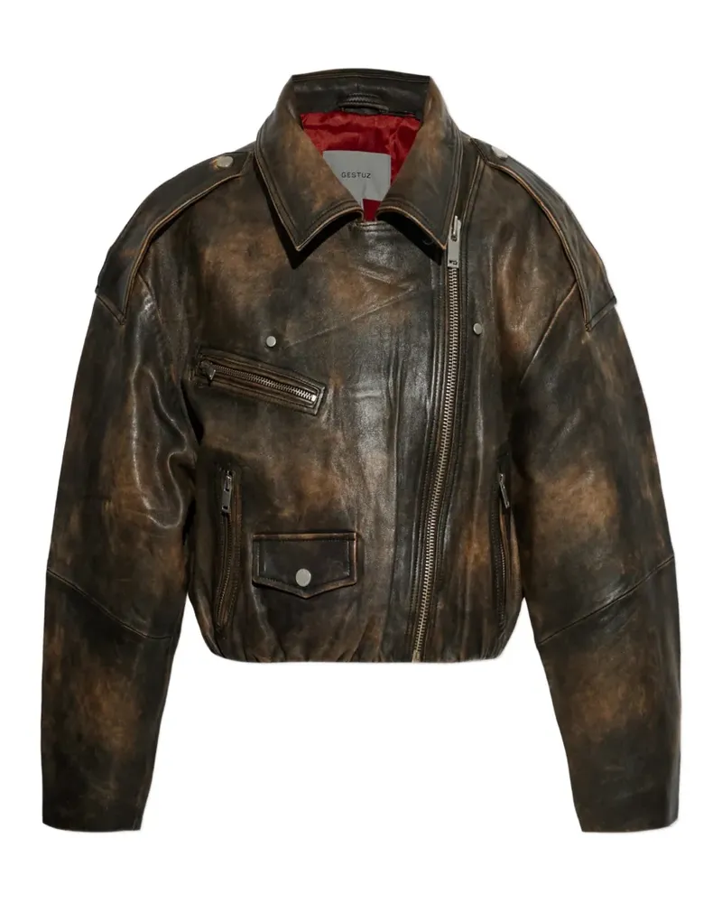 Gestuz Diana asymmetric-zip leather jacket - Braun Braun