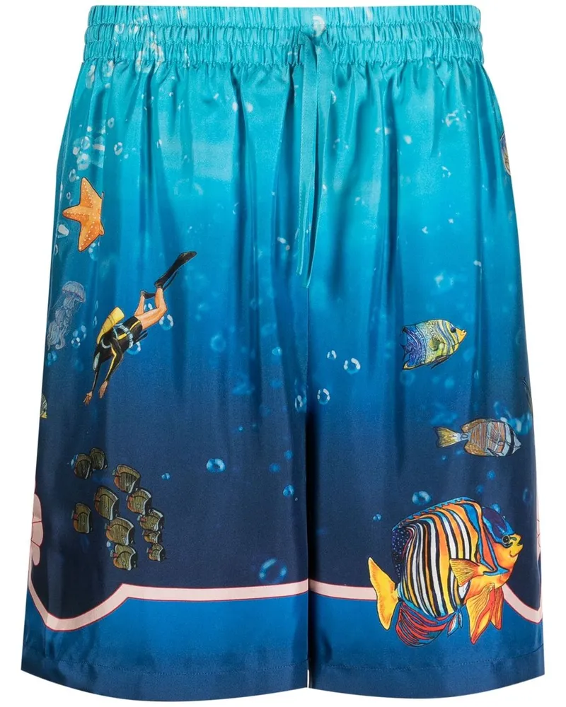 Casablanca Paris Shorts aus Seide mit Print - Blau Blau