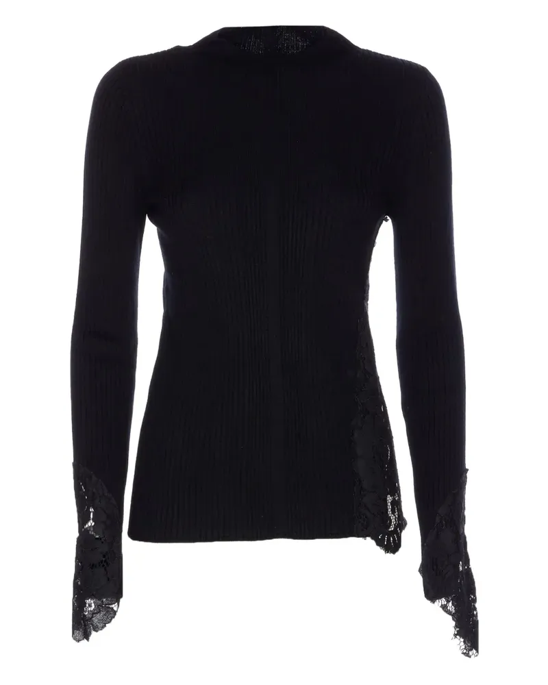 Pinko Gerippter Pullover mit Spitzeneinsatz - Schwarz Schwarz