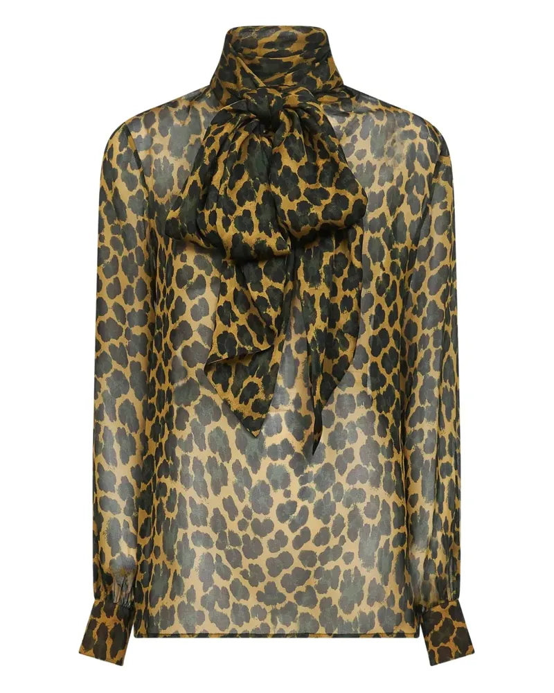 Saint Laurent Lavallière Bluse mit Leoparden-Print - Braun Braun