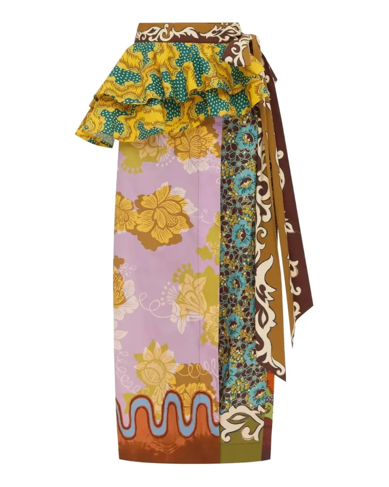 ALEMAIS Gerüschter Arnie Midirock mit Print - Orange Orange