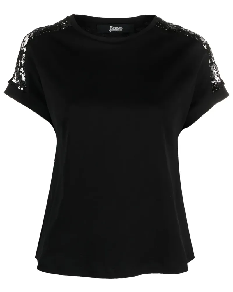 Herno T-Shirt mit Spitze - Schwarz Schwarz