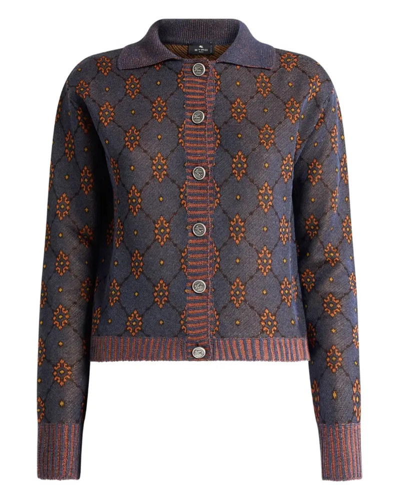Etro Gemusterter Cardigan mit Polokragen - Blau Blau