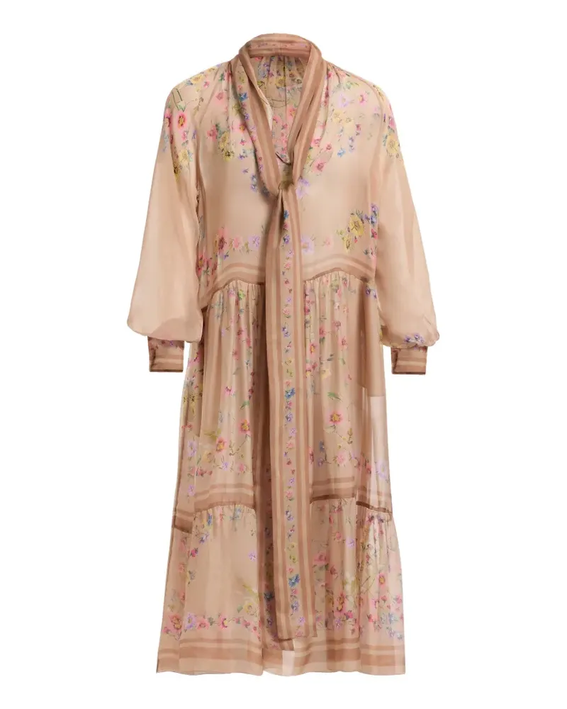 Elie Saab Midikleid mit Blumenprint - Nude Nude
