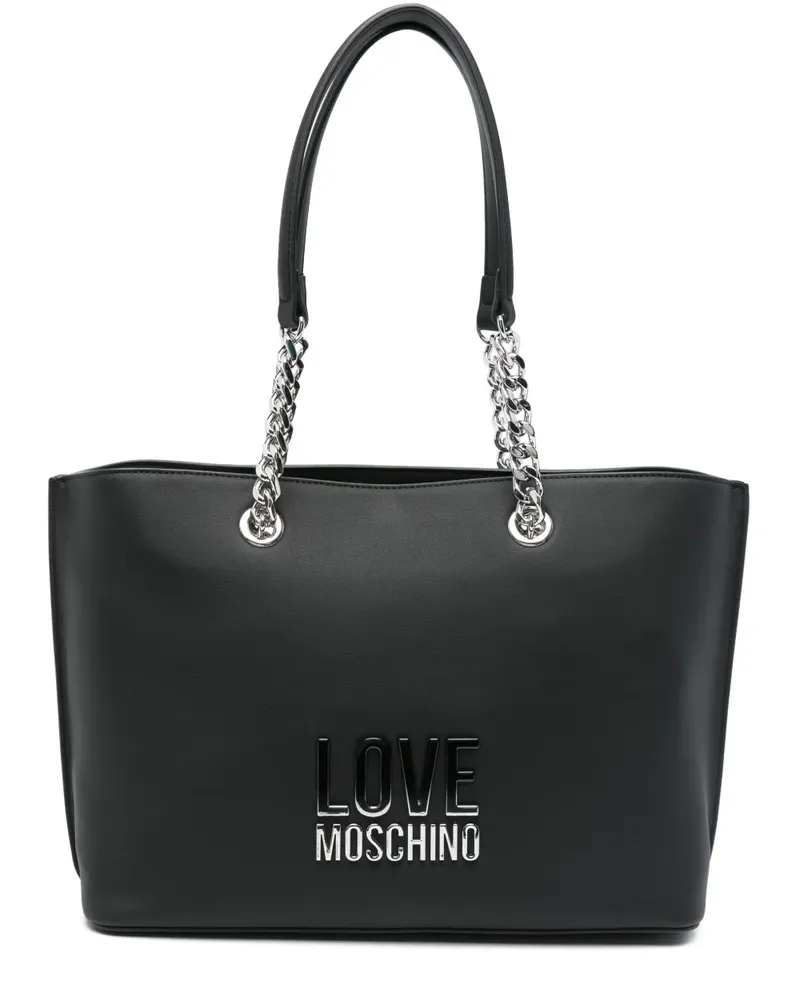 Moschino Handtasche mit Logo-Schild - Schwarz Schwarz
