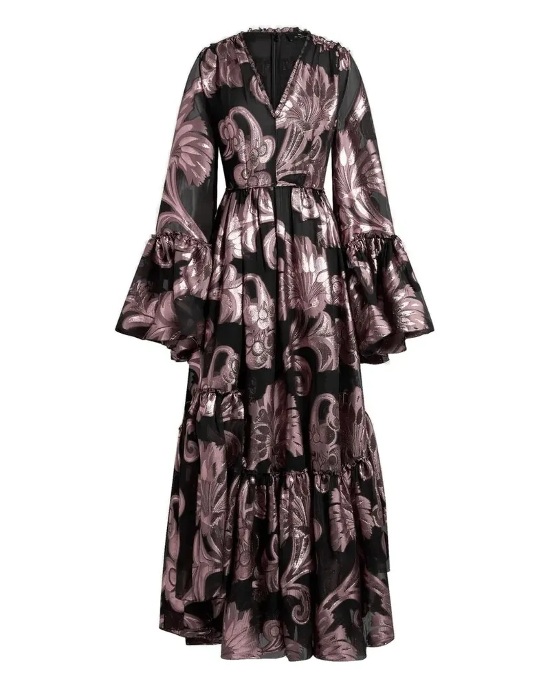 Etro Gestuftes Coupé-Kleid im Metallic-Look mit Blumen-Print - Schwarz Schwarz