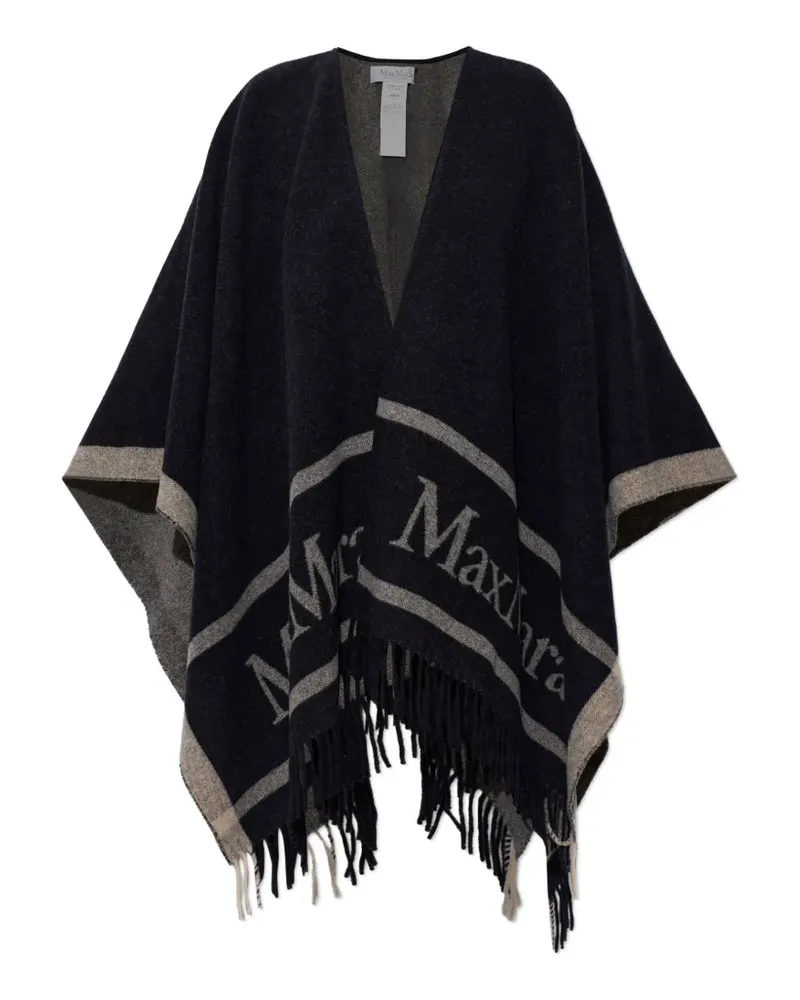 Max Mara logo-intarsia fringed cape - Blau Blau