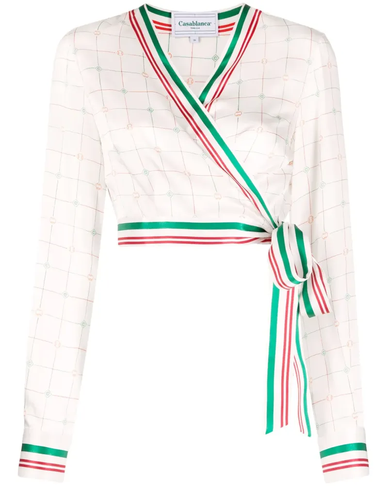 Casablanca Paris Gewickeltes Cropped-Top mit Print - Weiß Weiß