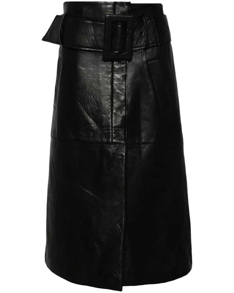 REMAIN Midirock aus Leder - Schwarz Schwarz