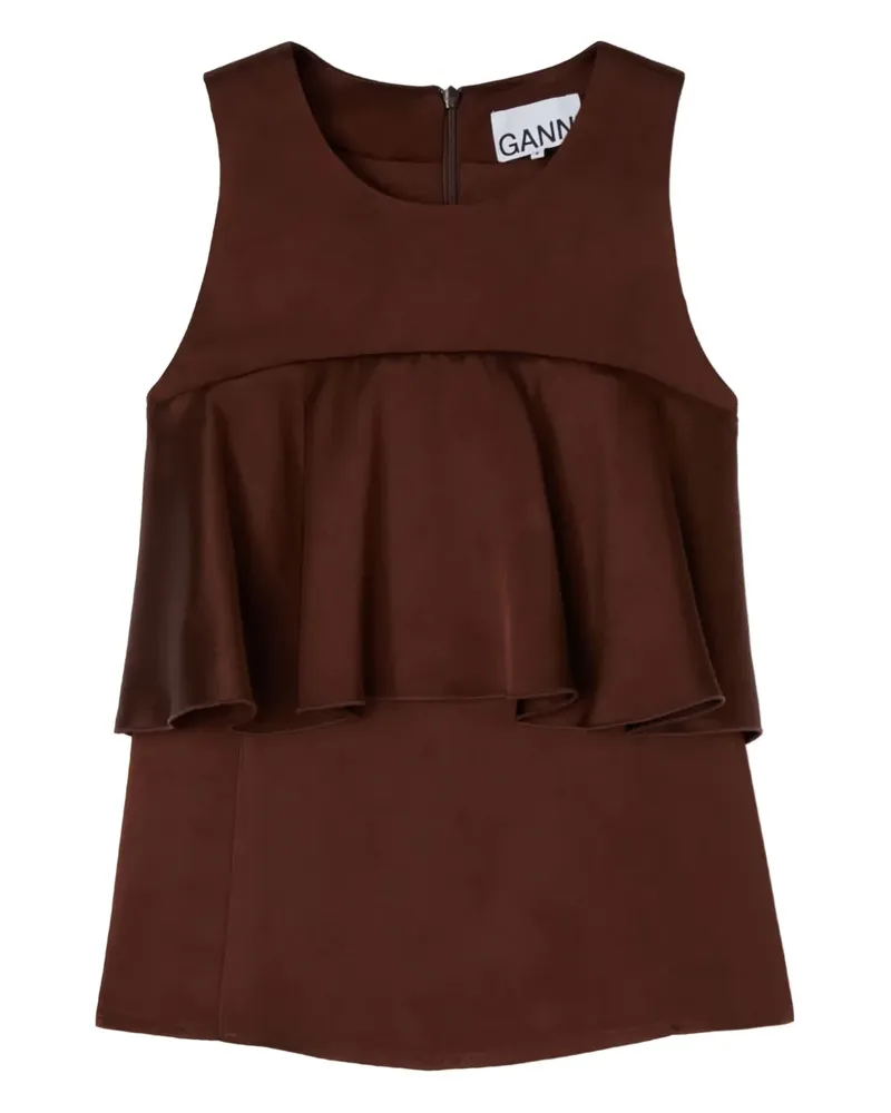Ganni ruffled-satin top - Braun Braun