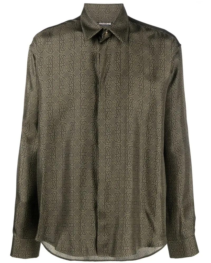 Roberto Cavalli Seidenhemd mit Monogramm-Print - Grün Grün