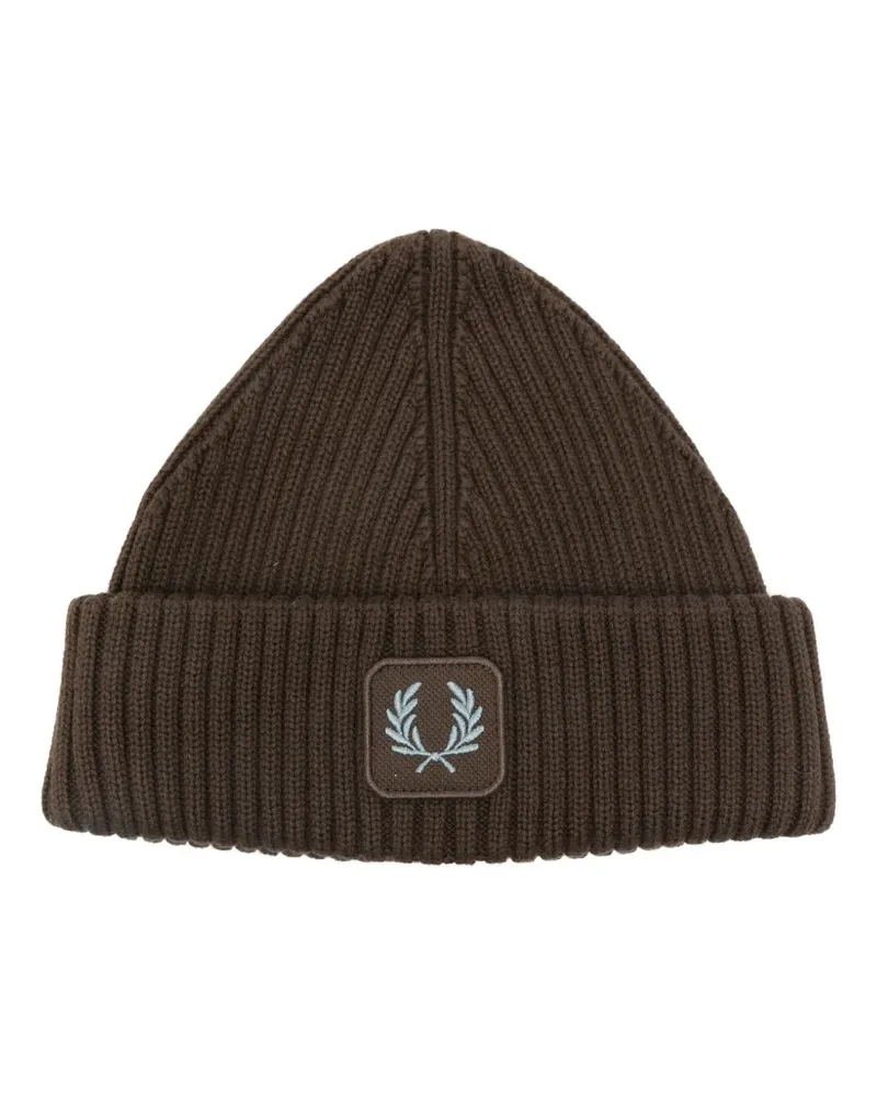 Fred Perry ribbed logo-patch beanie hat - Braun Braun