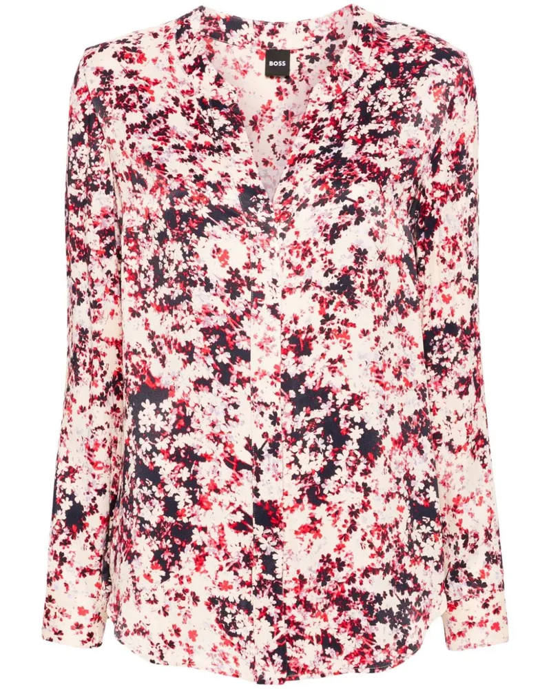 HUGO BOSS Satinhemd mit Blumen-Print - Nude Nude