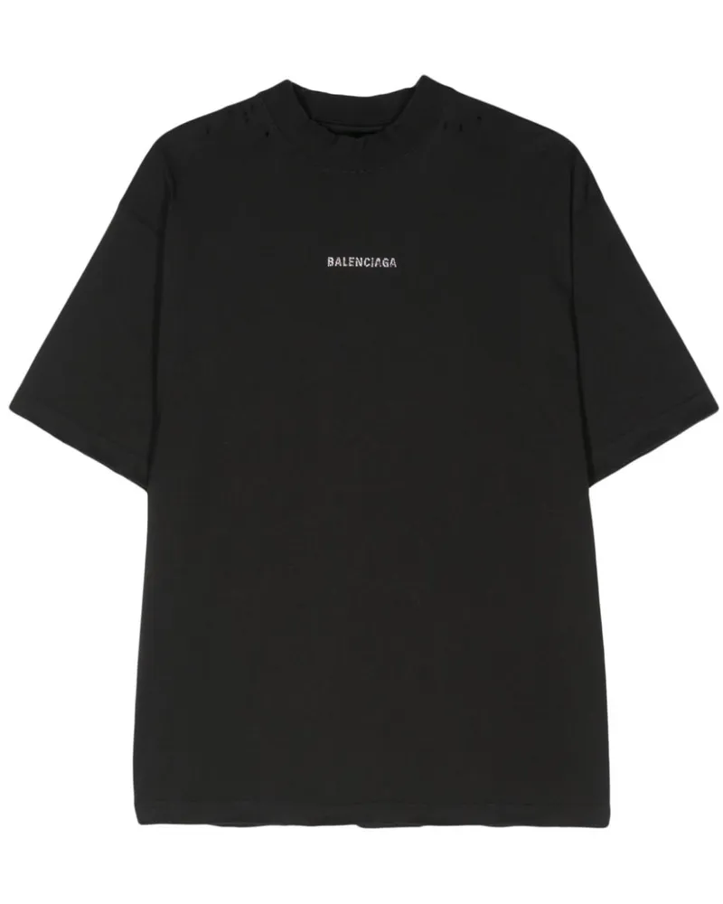 Balenciaga T-Shirt mit Nieten-Logo - Schwarz Schwarz