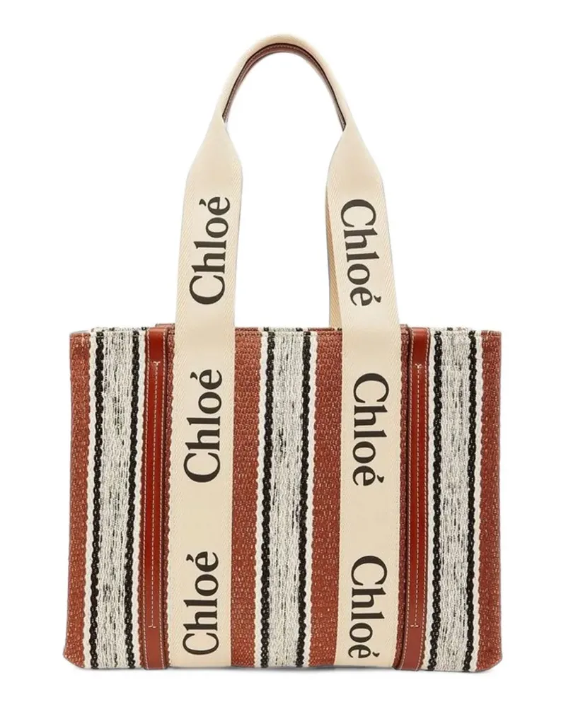 Chloé Woody striped linen tote bag - Braun Braun