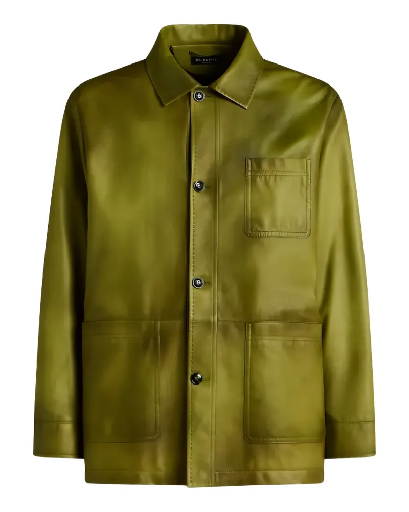 Kiton Lederjacke mit Knopfverschluss - Grün Grün