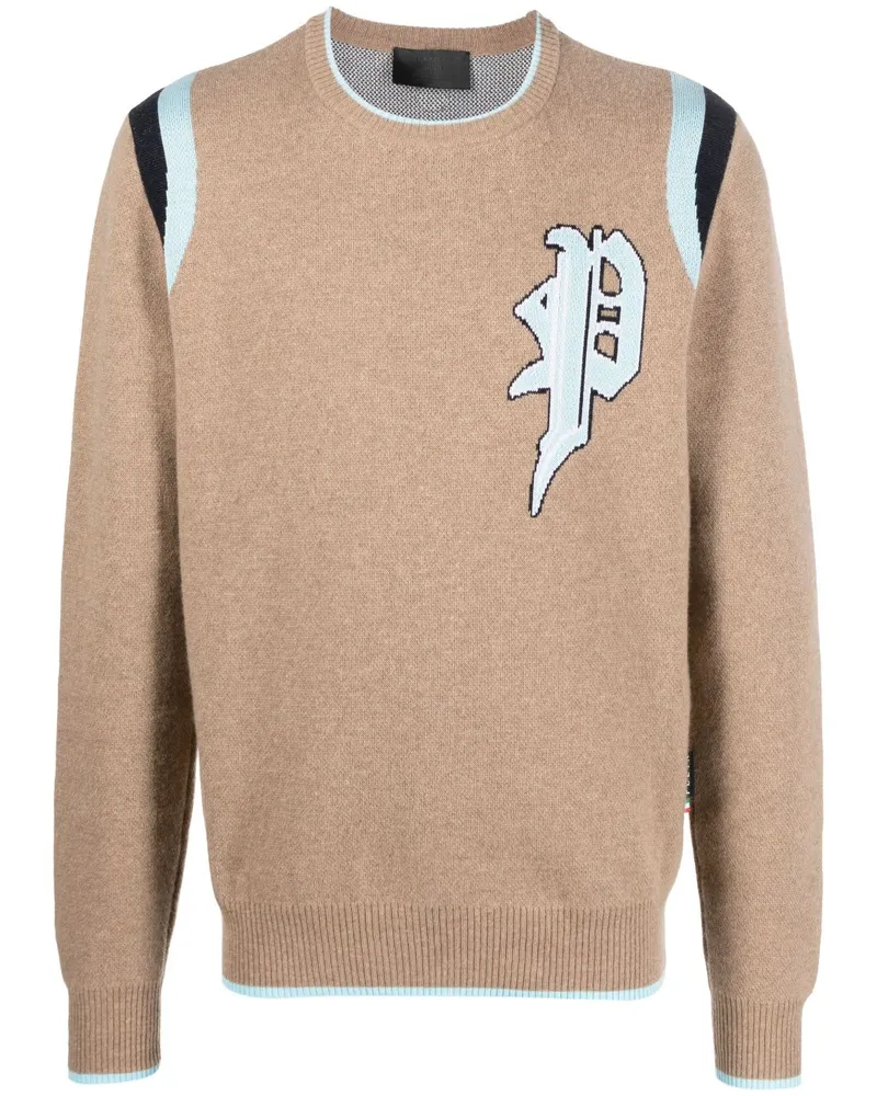Philipp Plein Intarsien-Pullover mit Logo - Braun Braun