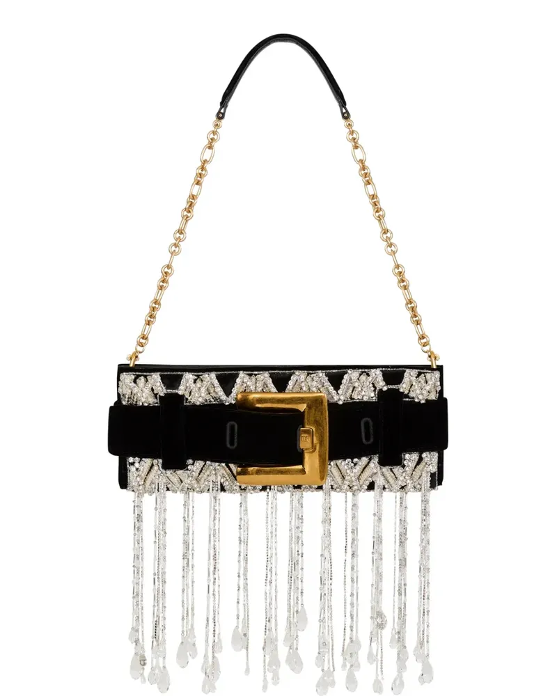 Balmain Anthem Clutch aus besticktem Samt - Schwarz Schwarz