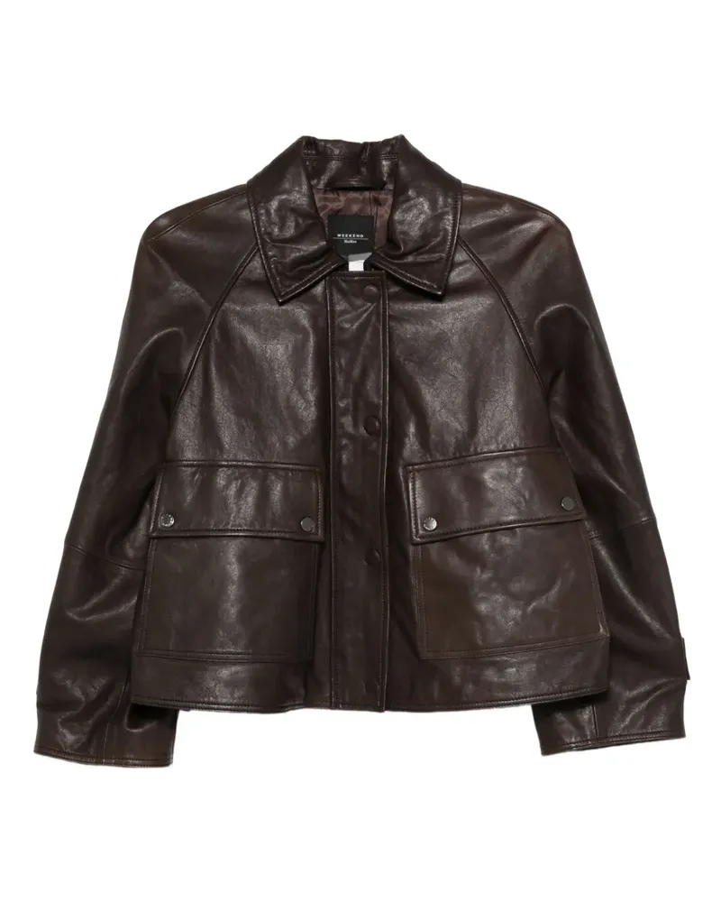 Max Mara Lederjacke mit Klappentasche - Braun Braun