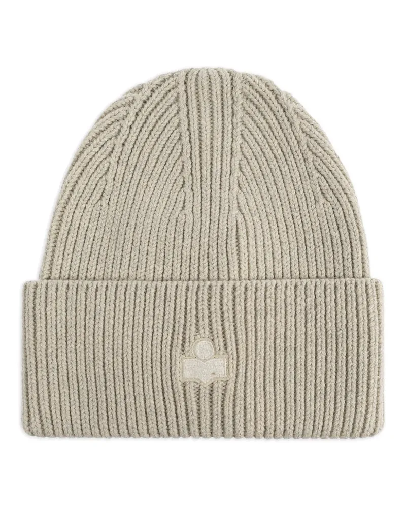 Isabel Marant logo-detail cotton beanie hat - Nude Nude