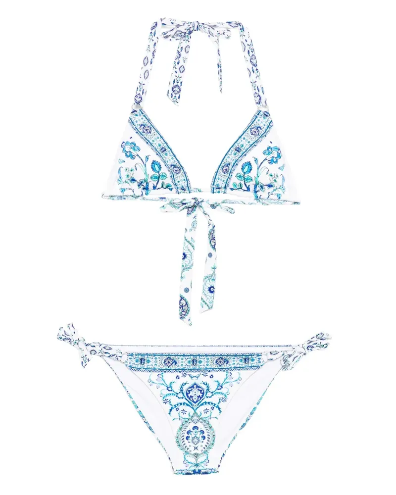 Camilla Neckholder-Bikini mit Paisley-Print - Weiß Weiß