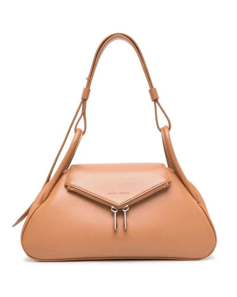 Amina Muaddi Gemini Schultertasche aus Leder - Nude Nude