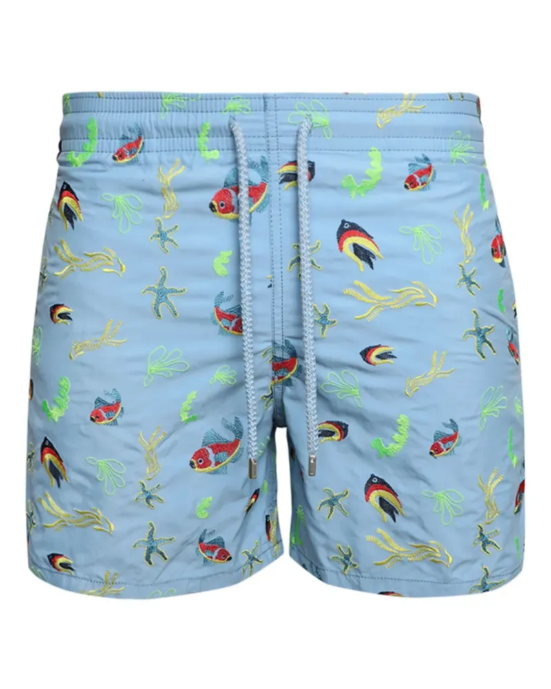 Vilebrequin Mistral Badeshorts mit Naive Fishes-Stickerei - Blau Blau