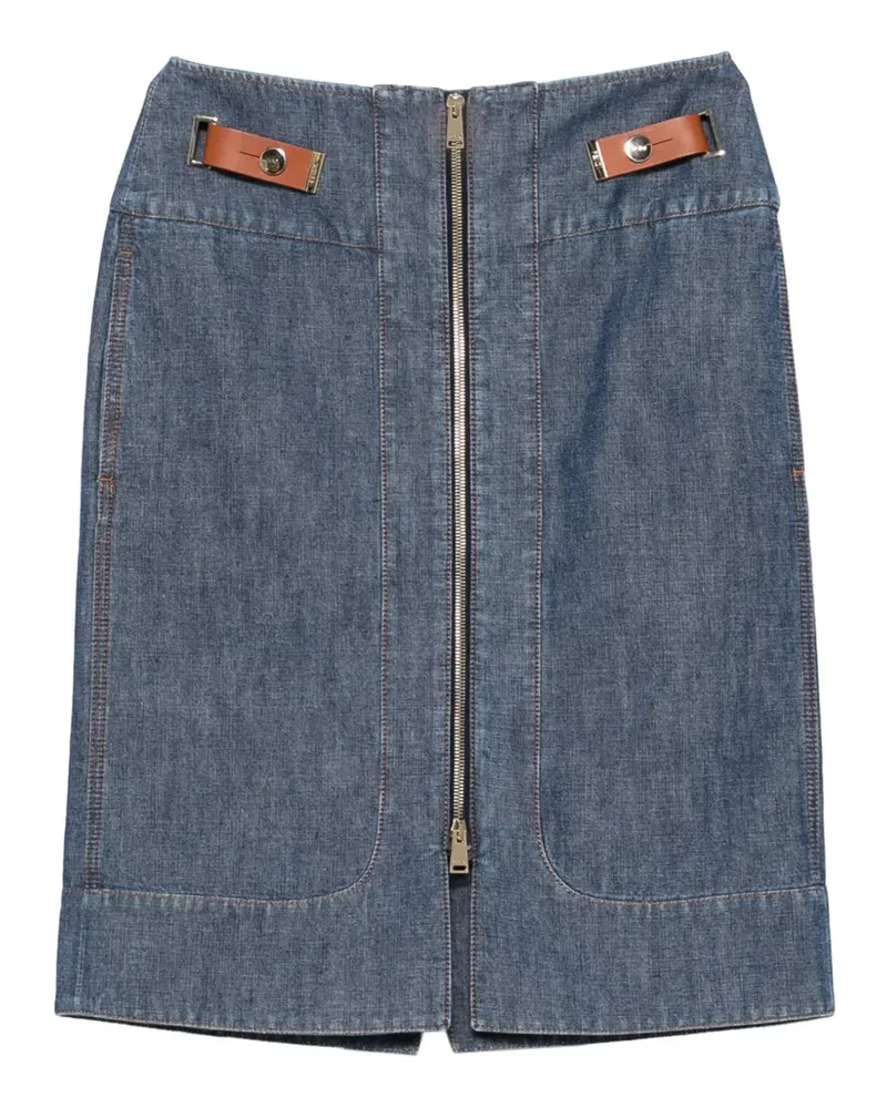 Fendi Jeansrock mit Reißverschluss und Lederbesatz - Blau Blau