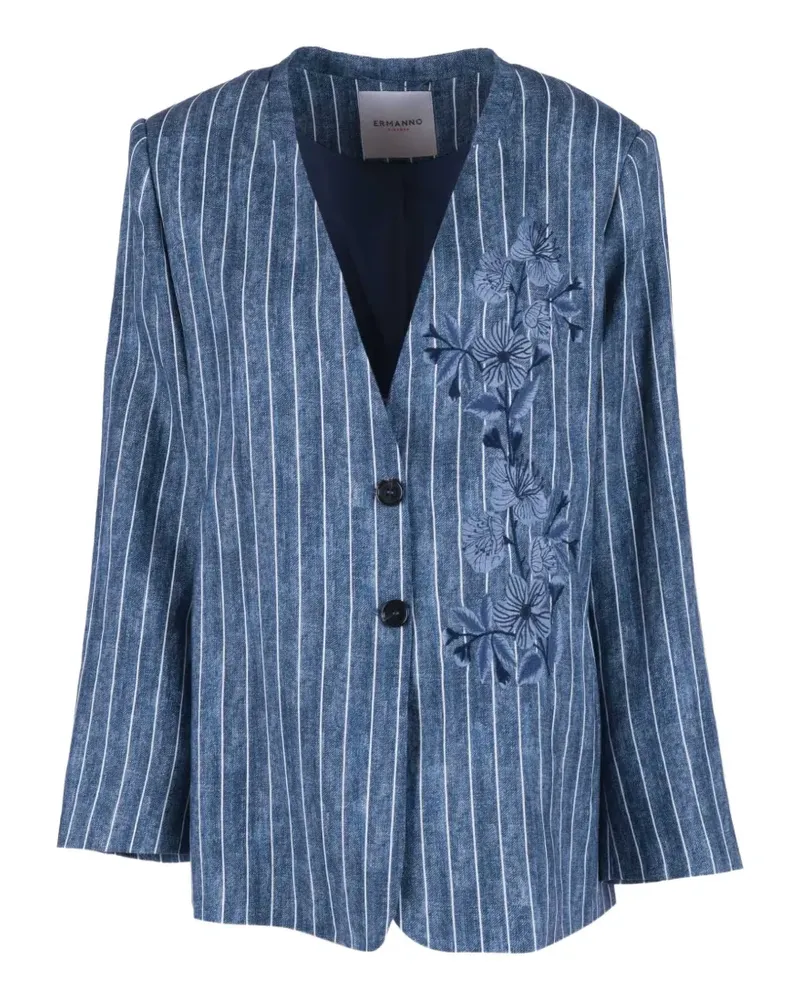 Ermanno Scervino pinstripe-pattern floral-embroidered blazer - Blau Blau