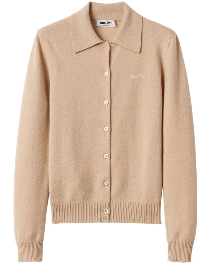 Miu Miu Intarsien-Cardigan mit Logo - Nude Nude